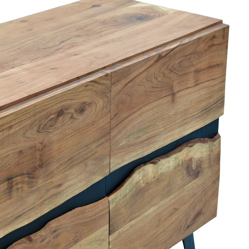 Imena Cabinet pakoworld solid Acacia wood in natural shade with black metal legs 148x43.5x86cm