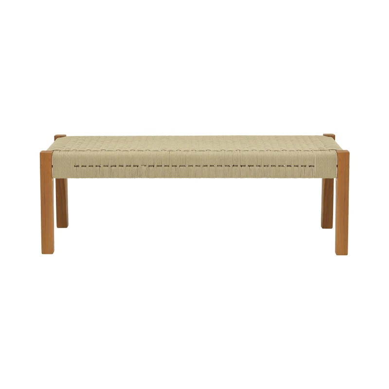 Bench Uma pakoworld teak wood and pe rope in natural shade 120x45x40cm