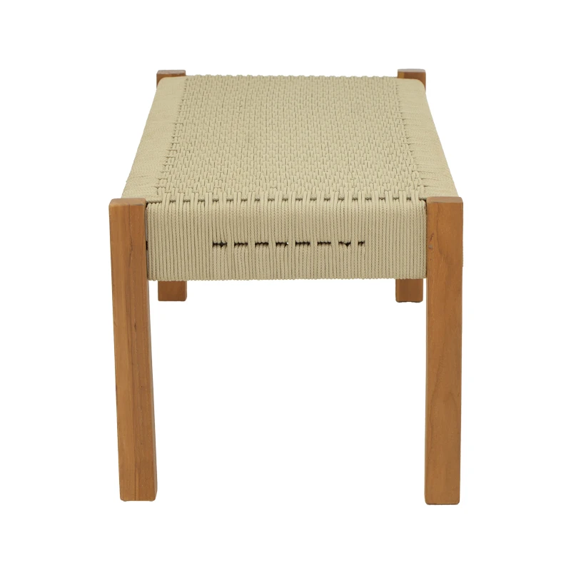 Bench Uma pakoworld teak wood and pe rope in natural shade 120x45x40cm