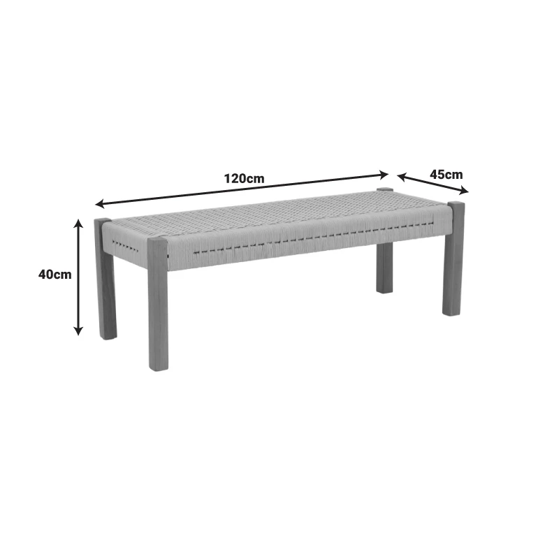 Bench Uma pakoworld teak wood and pe rope in natural shade 120x45x40cm