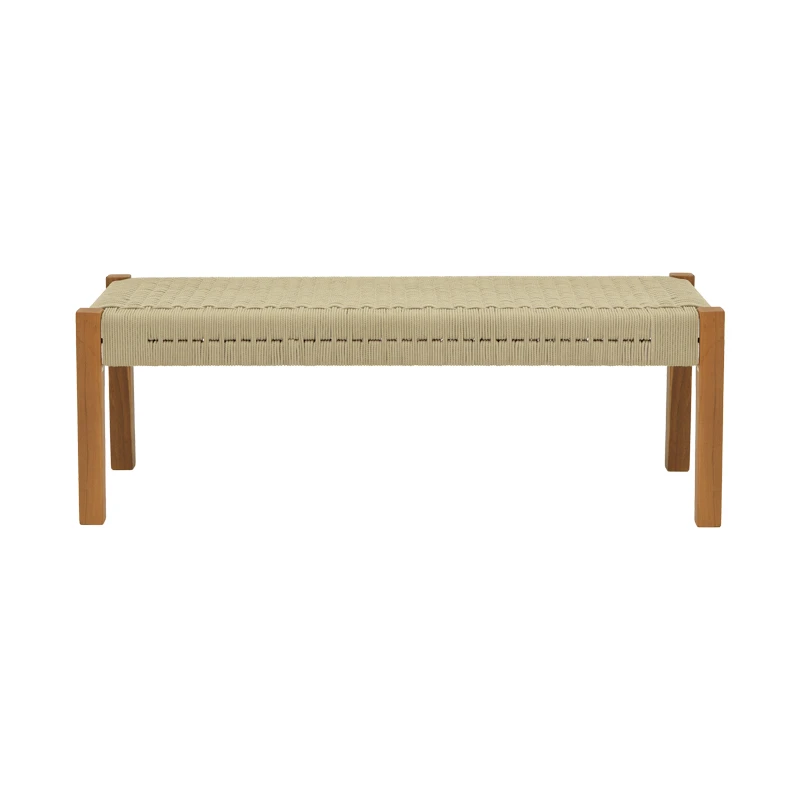 Bench Uma pakoworld teak wood and pe rope in natural shade 150x45x40cm