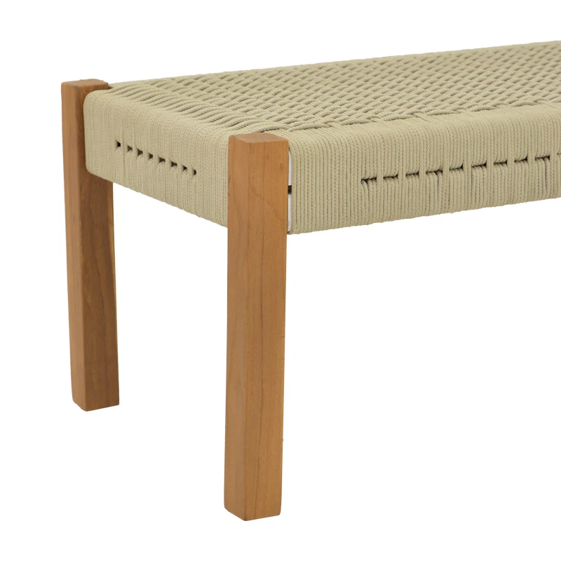 Bench Uma pakoworld teak wood and pe rope in natural shade 150x45x40cm