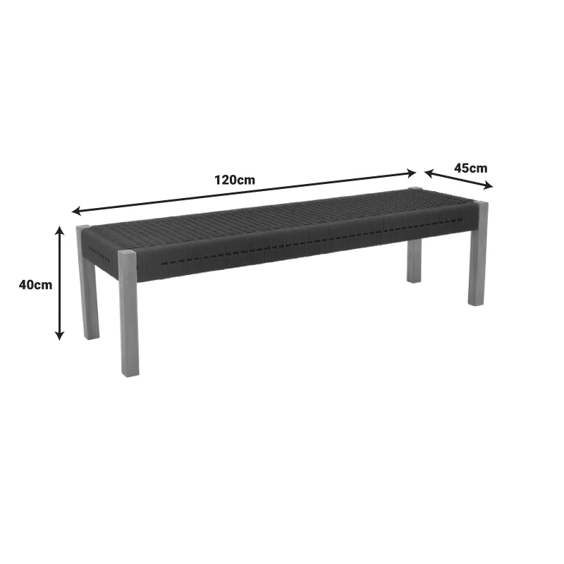 Παγκάκι Uma pakoworld teak ξύλο και pe σχοινί σε μαύρη απόχρωση 120x45x40εκ