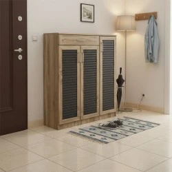 Shoe cabinet Sante pakoworld 30 pairs in sonoma-dark grey color 120x37x123cm Shoe cabinet Sante pakoworld 30 pairs in sonoma-dark grey color 120x37x123cm