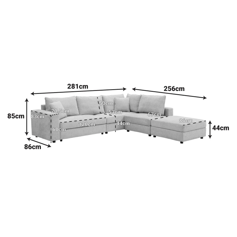Multi-modal sofa Navaro pakoworld beige fabric 281x256x85cm