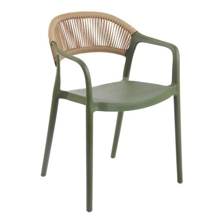 Ankara pakoworld stackable armchair pp in olive green color and natural color pe rattan 54x55.5x77cm