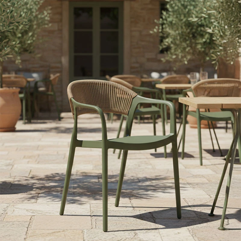 Ankara pakoworld stackable armchair pp in olive green color and natural color pe rattan 54x55.5x77cm