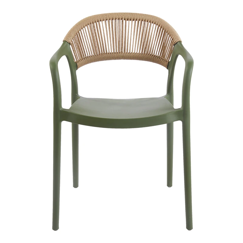 Ankara pakoworld stackable armchair pp in olive green color and natural color pe rattan 54x55.5x77cm