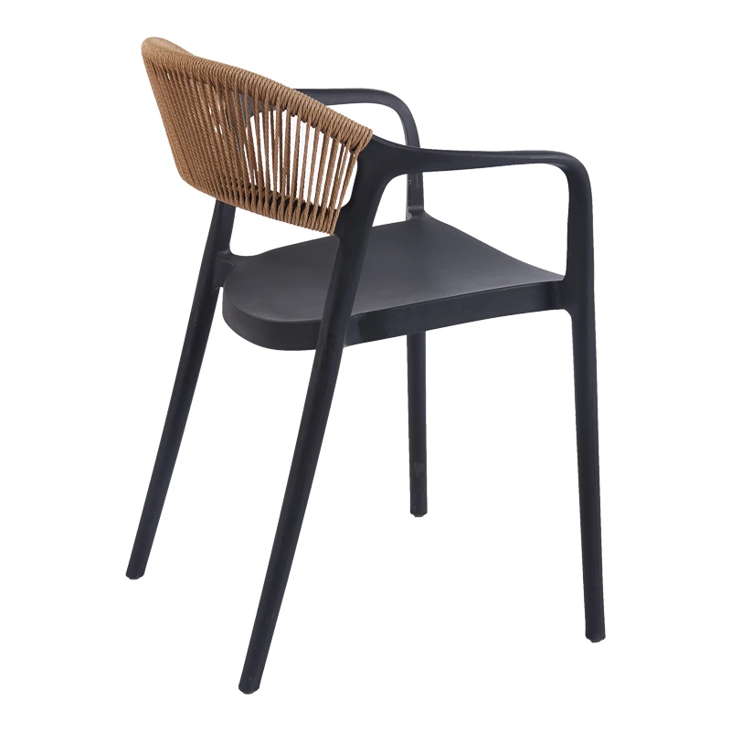 Ankara pakoworld stackable armchair pp in black color and natural color pe rattan 54x55.5x77cm