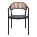 Ankara pakoworld stackable armchair pp in black color and natural color pe rattan 54x55.5x77cm