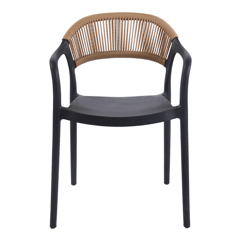 Ankara pakoworld stackable armchair pp in black color and natural color pe rattan 54x55.5x77cm