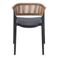 Ankara pakoworld stackable armchair pp in black color and natural color pe rattan 54x55.5x77cm