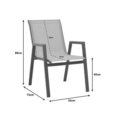 Azelie pakoworld stackable armchair, aluminum in cappuccino-textilene champagne 56x75x88cm