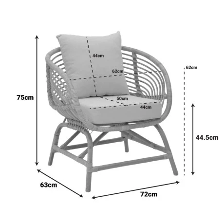Πολυθρόνα Caxen pakoworld φυσικό rattan-λευκό μαξιλάρι 72x63x75εκ