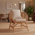 Πολυθρόνα Caxen pakoworld φυσικό rattan-λευκό μαξιλάρι 72x63x75εκ