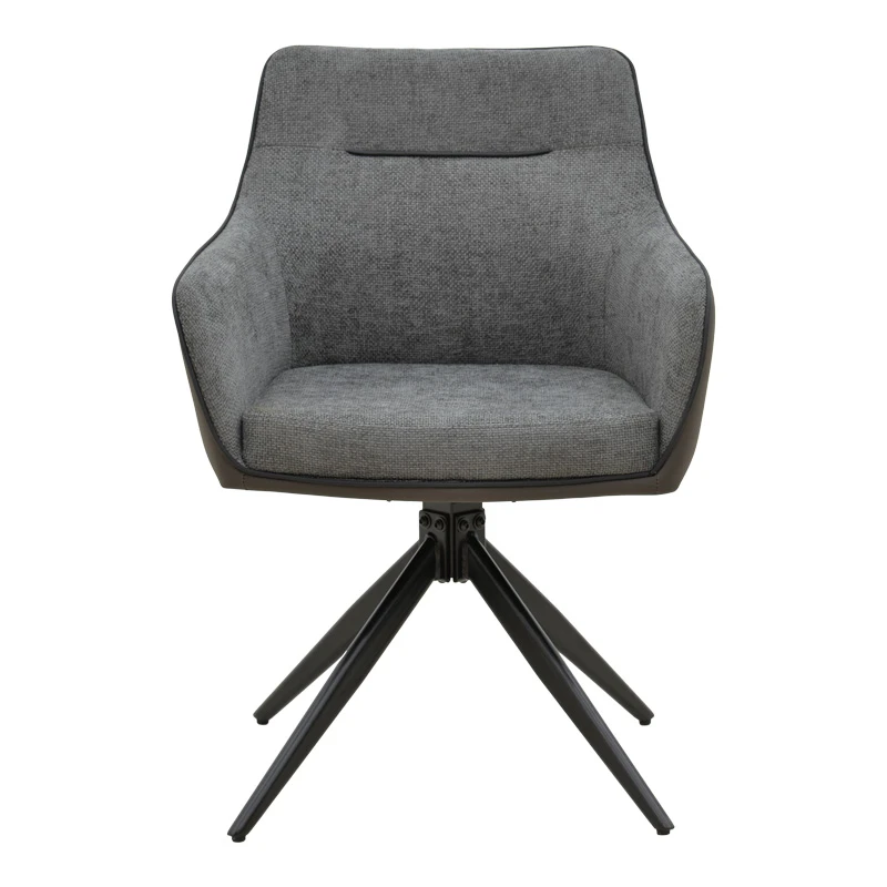 Rotating armchair Debra pakoworld grey fabric-pu with black color metal leg 64x60x83cm