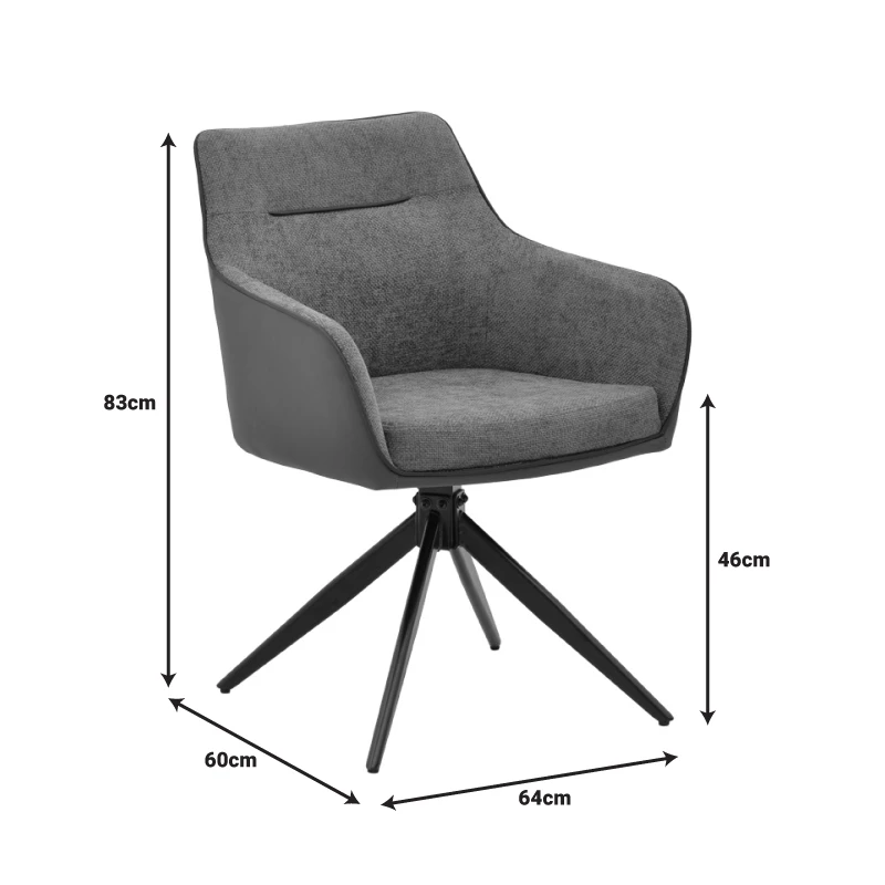 Rotating armchair Debra pakoworld grey fabric-pu with black color metal leg 64x60x83cm