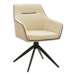 Rotating armchair Debra pakoworld beige fabric-pu with black color metal leg 64x60x83cm