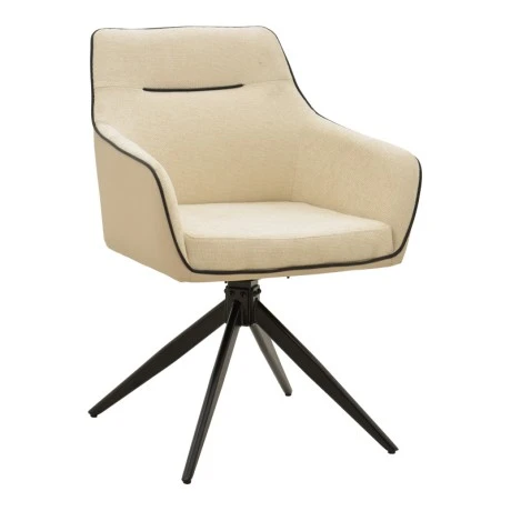 Rotating armchair Debra pakoworld beige fabric-pu with black color metal leg 64x60x83cm