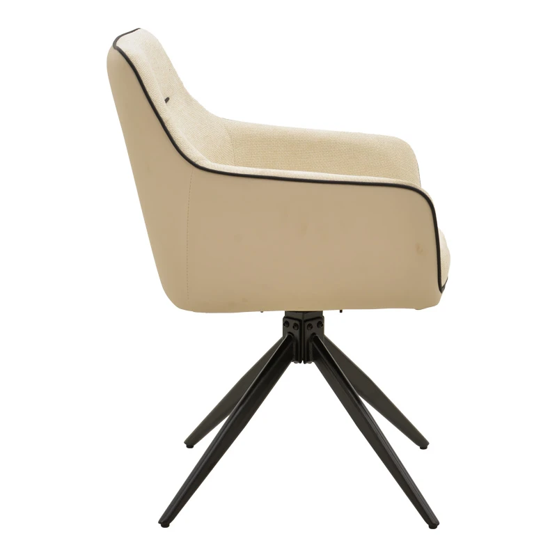 Rotating armchair Debra pakoworld beige fabric-pu with black color metal leg 64x60x83cm