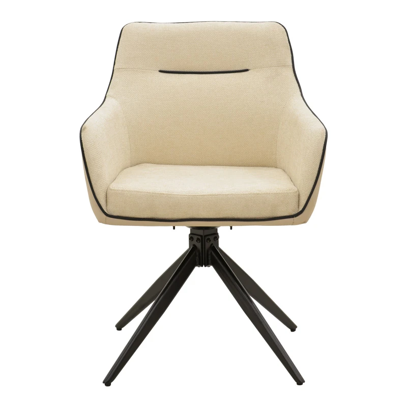 Rotating armchair Debra pakoworld beige fabric-pu with black color metal leg 64x60x83cm