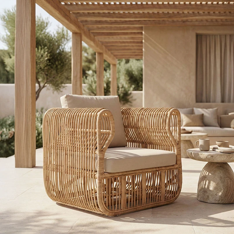 Fajole armchair pakoworld natural color rattan-beige cushion 86x86x66cm