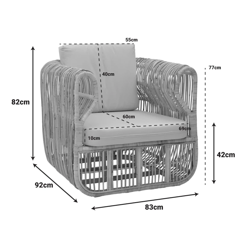 Fajole armchair pakoworld natural color rattan-beige cushion 86x86x66cm