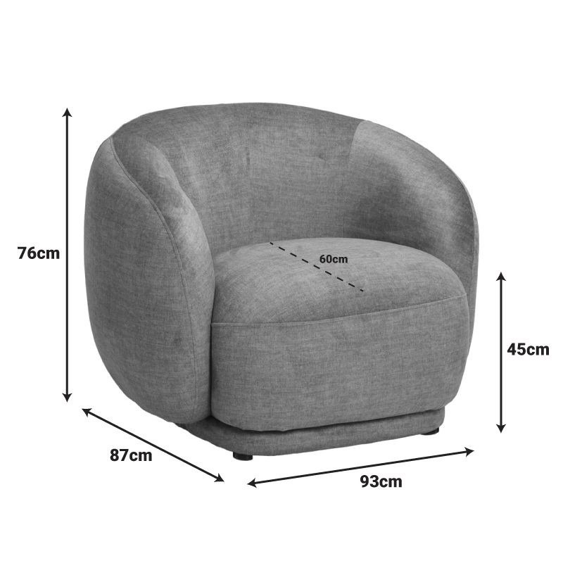 Armchair Freya pakoworld dark grey fabric color 93x87x76cm