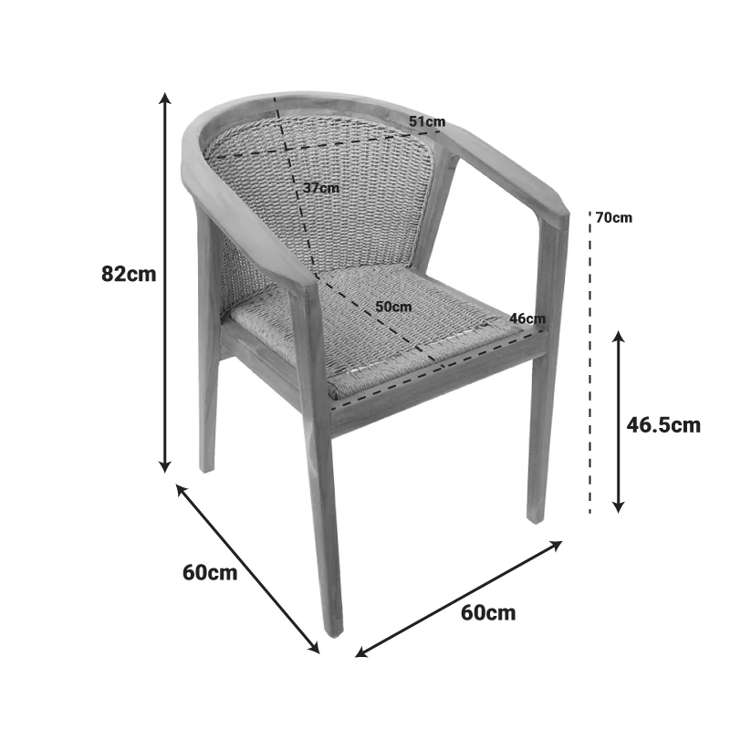 Granny armchair pakoworld teak wood and synthetic rope in natural color 60x60x82cm