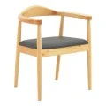 Armchair Joube pakoworld natural color rubberwood and black pu cushion 59x48x73cm