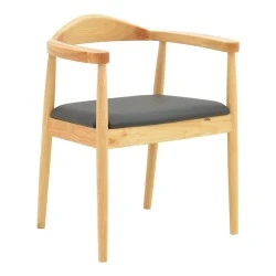 Armchair Joube pakoworld natural color rubberwood and black pu cushion 59x48x73cm
