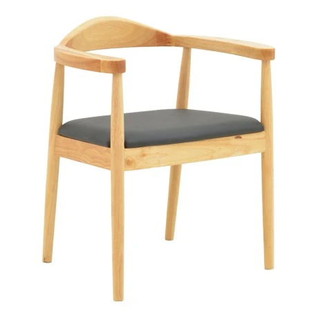 Armchair Joube pakoworld natural color rubberwood and black pu cushion 59x48x73cm
