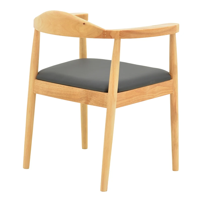 Armchair Joube pakoworld natural color rubberwood and black pu cushion 59x48x73cm