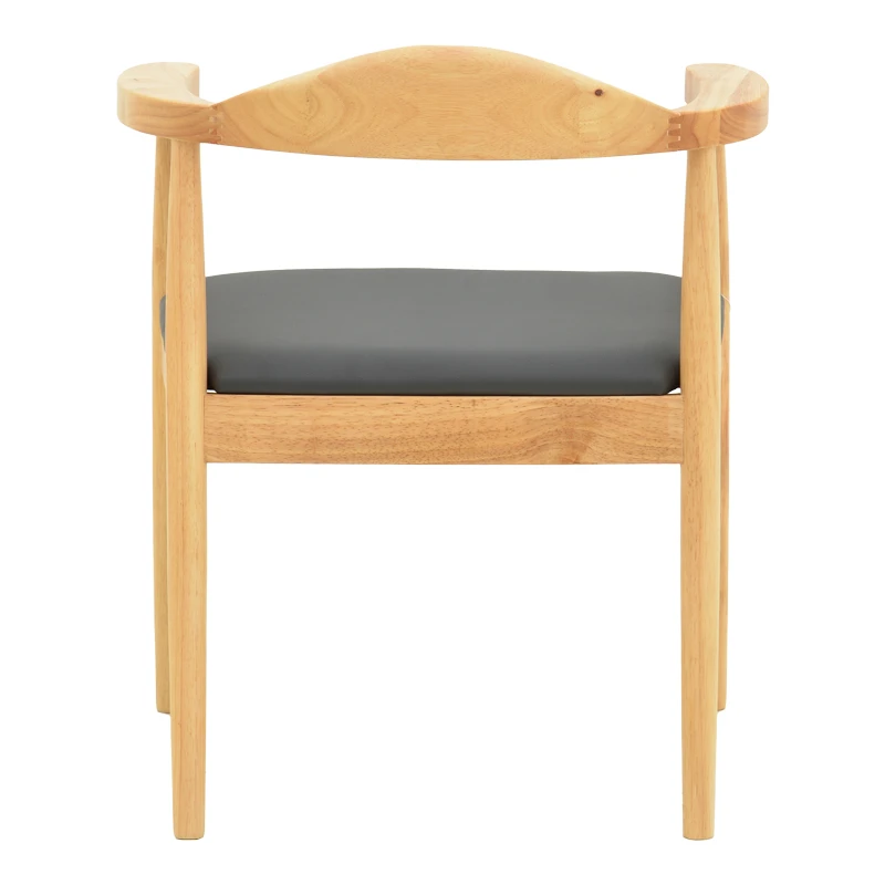 Armchair Joube pakoworld natural color rubberwood and black pu cushion 59x48x73cm