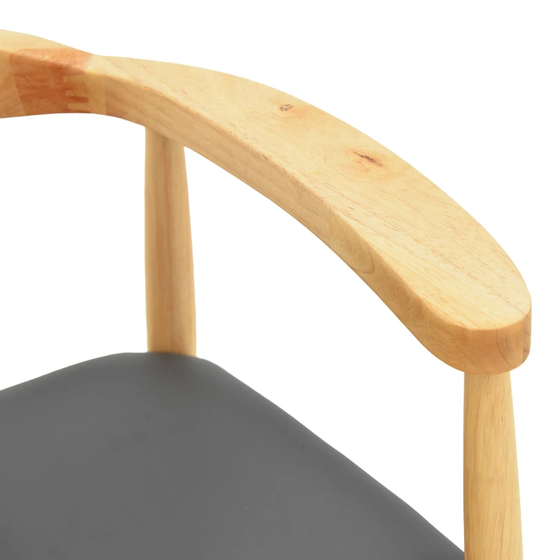 Armchair Joube pakoworld natural color rubberwood and black pu cushion 59x48x73cm