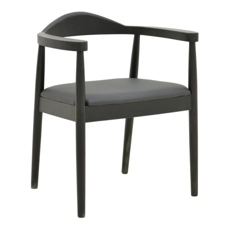 Armchair Joube pakoworld black color rubberwood and black pu cushion 59x48x73cm