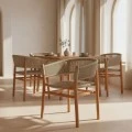 Πολυθρόνα Kajone pakoworld σκελετός teak ξύλο σε φυσική απόχρωση και κρεμ pe σχοινί 62x51x75εκ