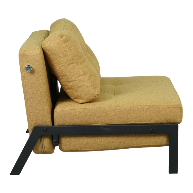 Fancy pakoworld armchair-bed with yellow fabric and black leg 95x98x70cm