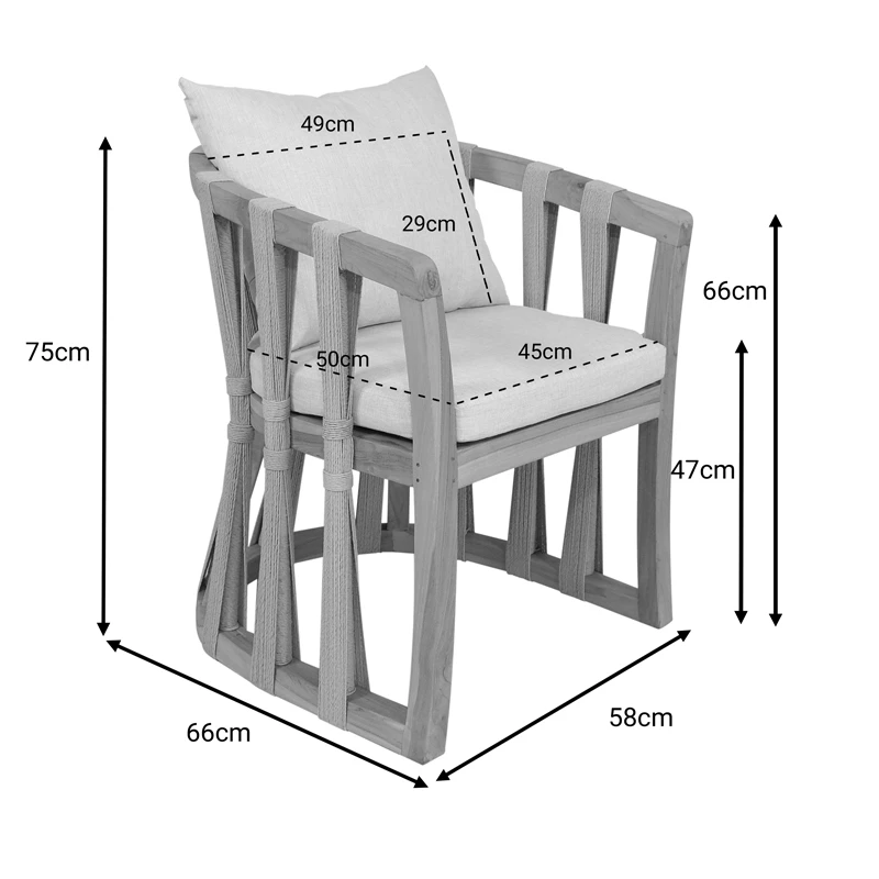 Armchair Morani pakoworld teak wood skeleton and fabric in natural shade 61x66x75cm