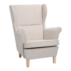 Armchair - bergère Malei pakoworld cream fabric-wooden legs 85x93x100cm