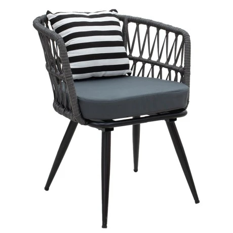 Naoki pakoworld armchair metal black-pe gray-cushion black/white
