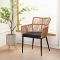 Naoki Pakoworld Armchair pe rattan -metal in Natural Finish with Black Legs/Cushion 59x62.5x78cm