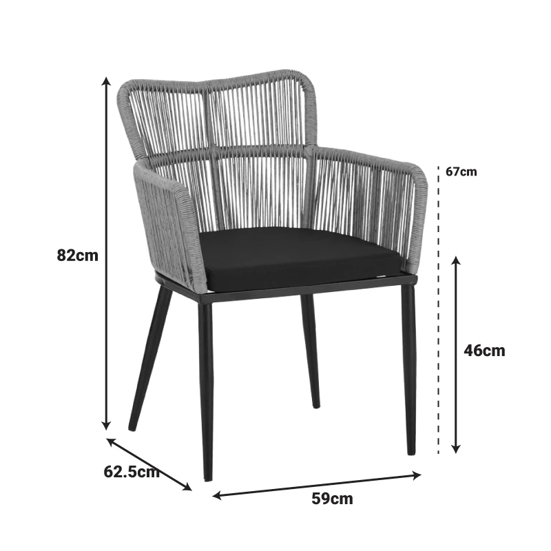 Naoki Pakoworld Armchair pe rattan -metal in Natural Finish with Black Legs/Cushion 59x62.5x78cm