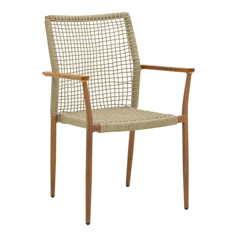 Solana armchair pakoworld stackable- teak wood- aluminum in brown-pe rope in natural shade 56x57x87cm