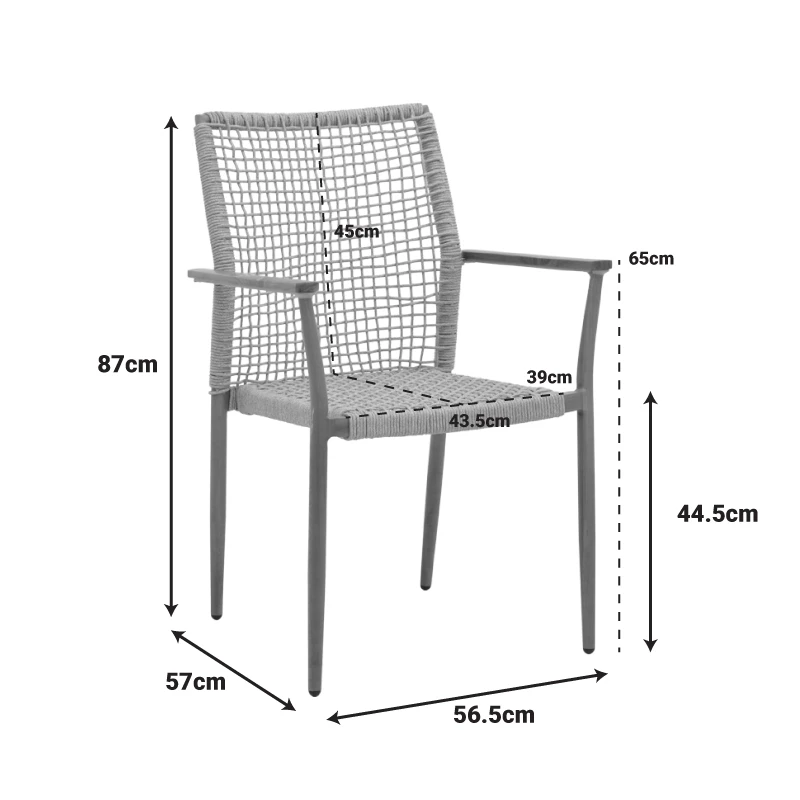 Solana armchair pakoworld stackable- teak wood- aluminum in brown-pe rope in natural shade 56x57x87cm