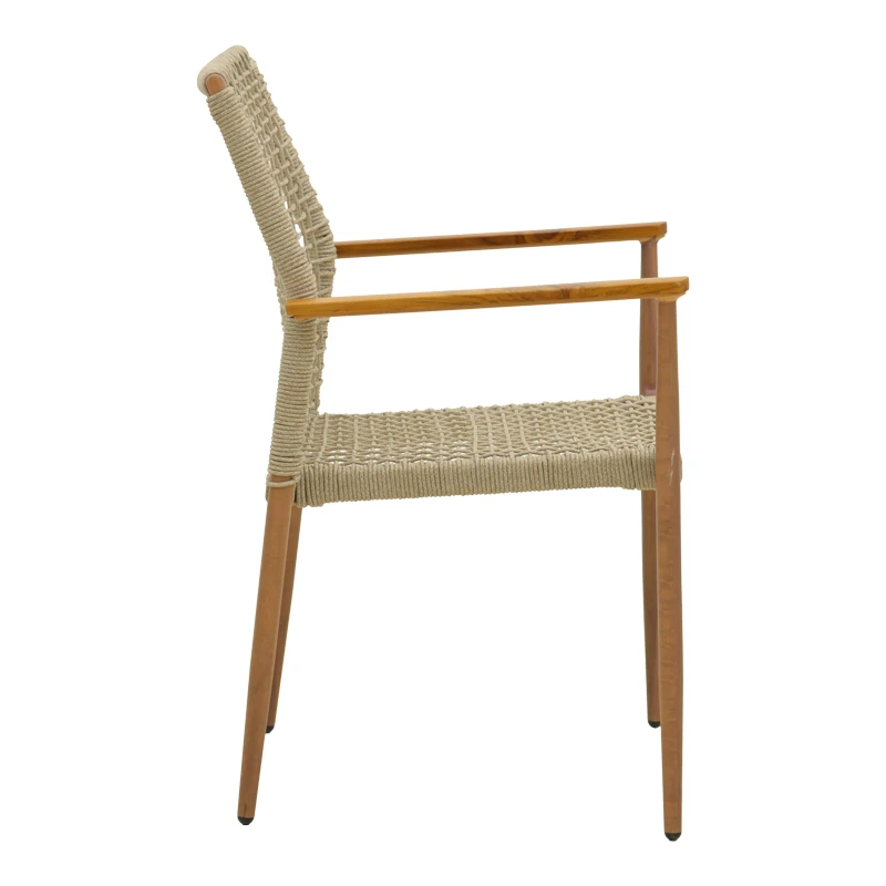 Solana armchair pakoworld stackable- teak wood- aluminum in brown-pe rope in natural shade 56x57x87cm