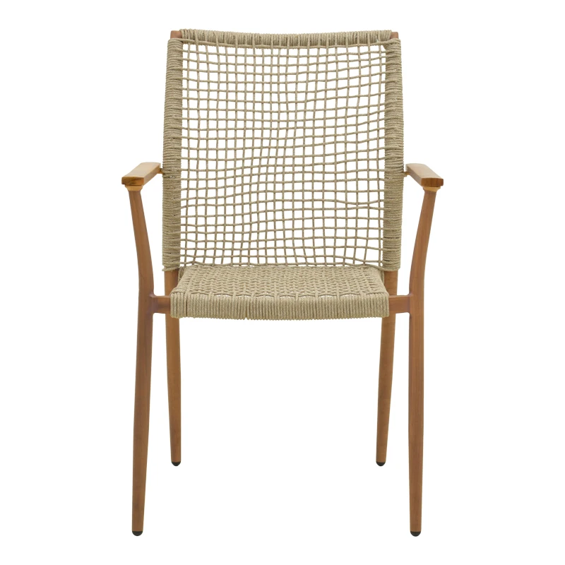 Solana armchair pakoworld stackable- teak wood- aluminum in brown-pe rope in natural shade 56x57x87cm