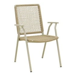 Weave pakoworld stackable armchair, aluminum in beige -pe rope in natural shade 57x63x86cm