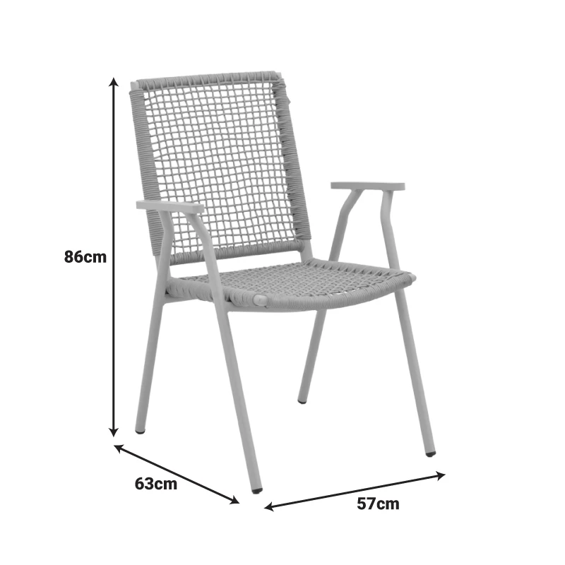 Weave pakoworld stackable armchair, aluminum in beige -pe rope in natural shade 57x63x86cm