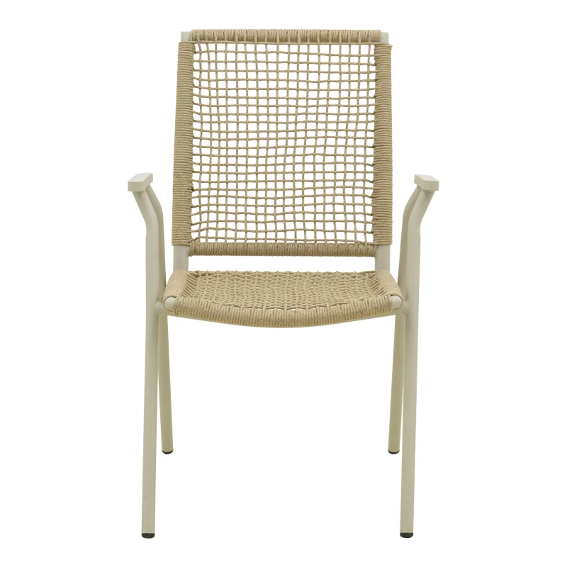 Weave pakoworld stackable armchair, aluminum in beige -pe rope in natural shade 57x63x86cm